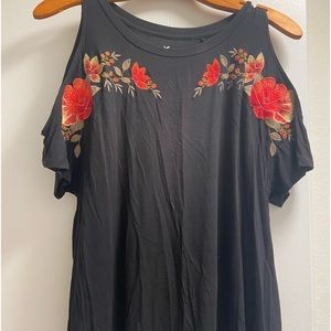 Black top with flower embroidery